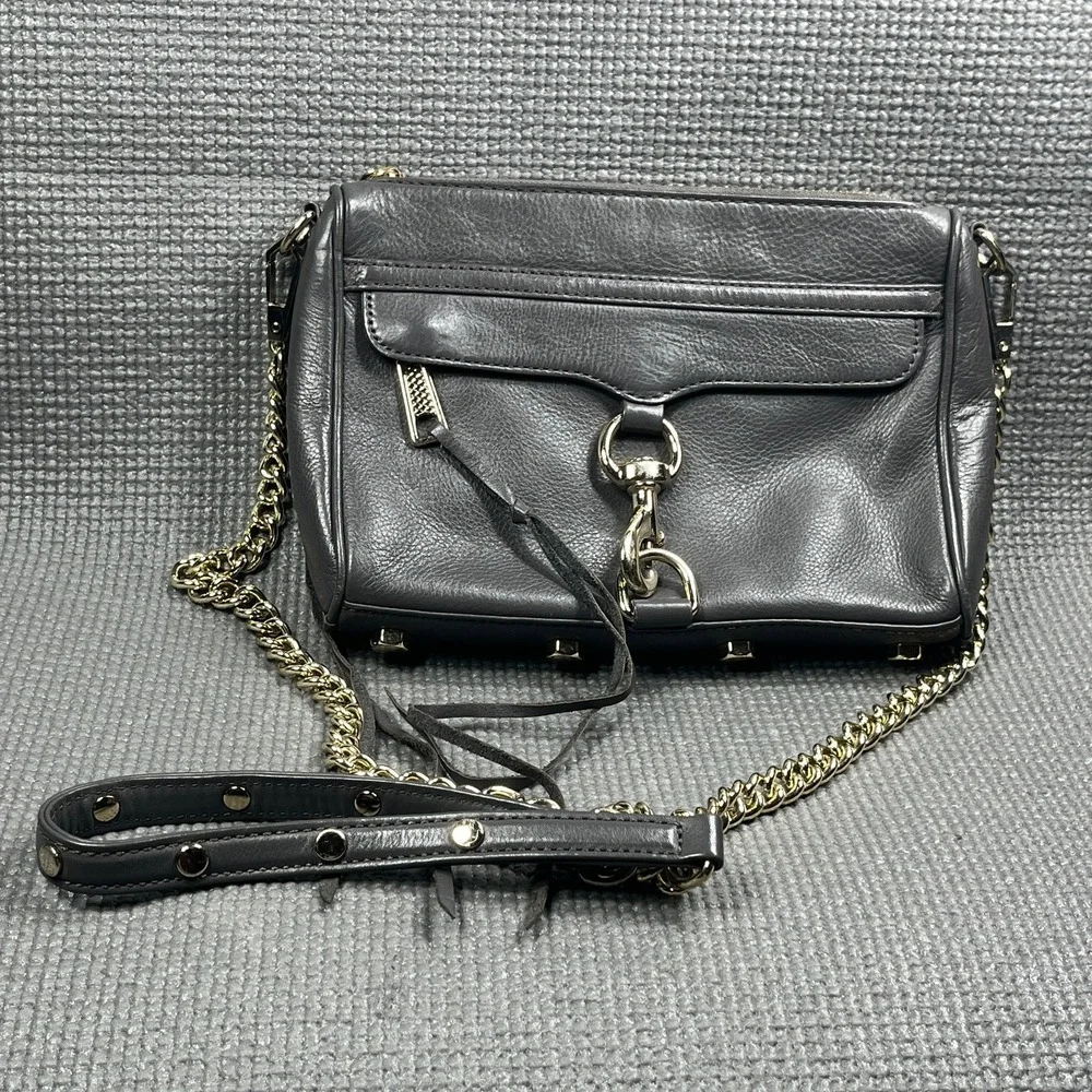 Rebecca Minkoff‎ Mini MAC Crossbody Bag Gray Leather Pockets Casual Chain Strap